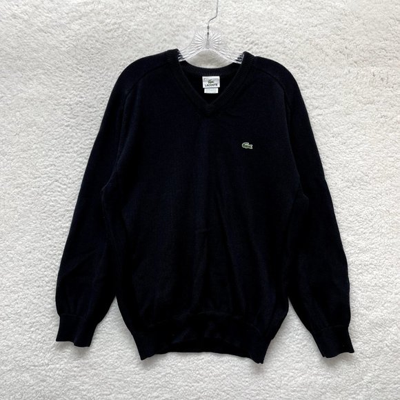 Lacoste Other - Lacoste Black Knit Alligator Logo Embroidered V-Neck Pullover Sweater Mens L XL